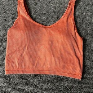 90 Degree by Reflex Orange Ribbed Sports Bra Tank Medium Seamless